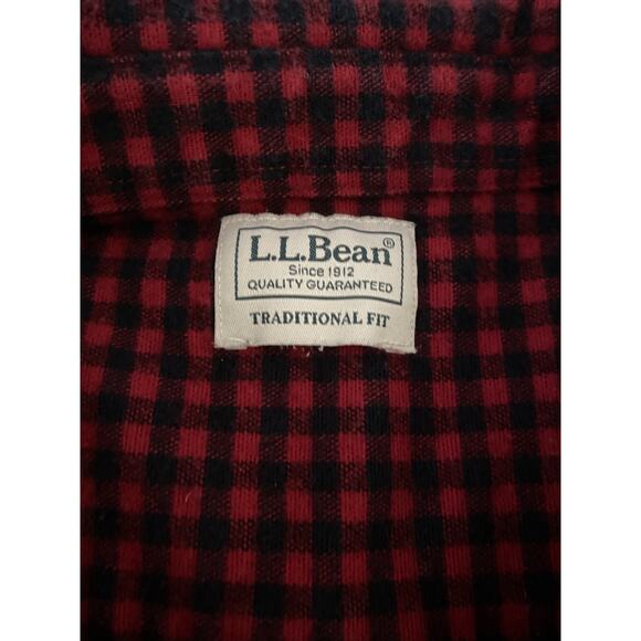 LL Bean Mens Red &Black Flannel LS Shirt Traditional Fit Thick, Tag Cut Out Lge - Picture 2 of 5